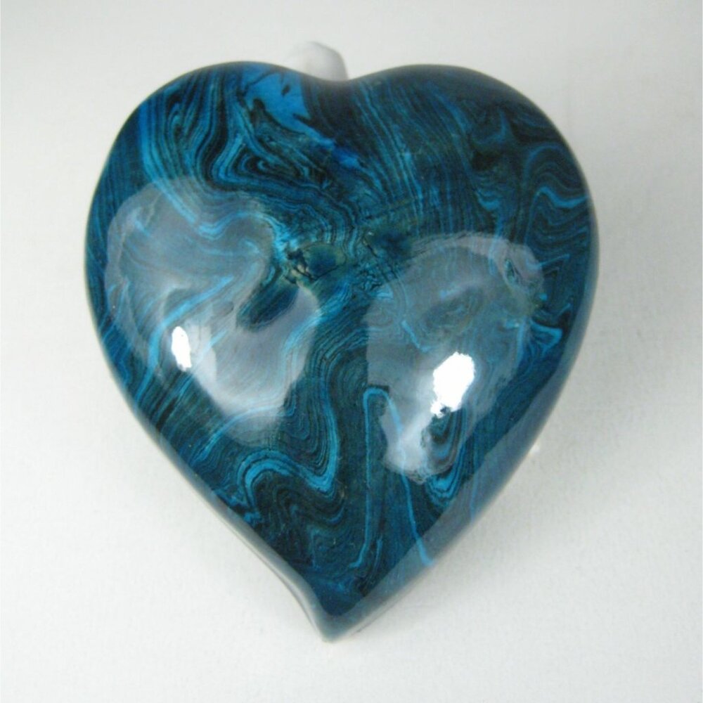 Blue Green Swirled Ceramic Heart Paperweight 3 Inch Decorative Tabletop